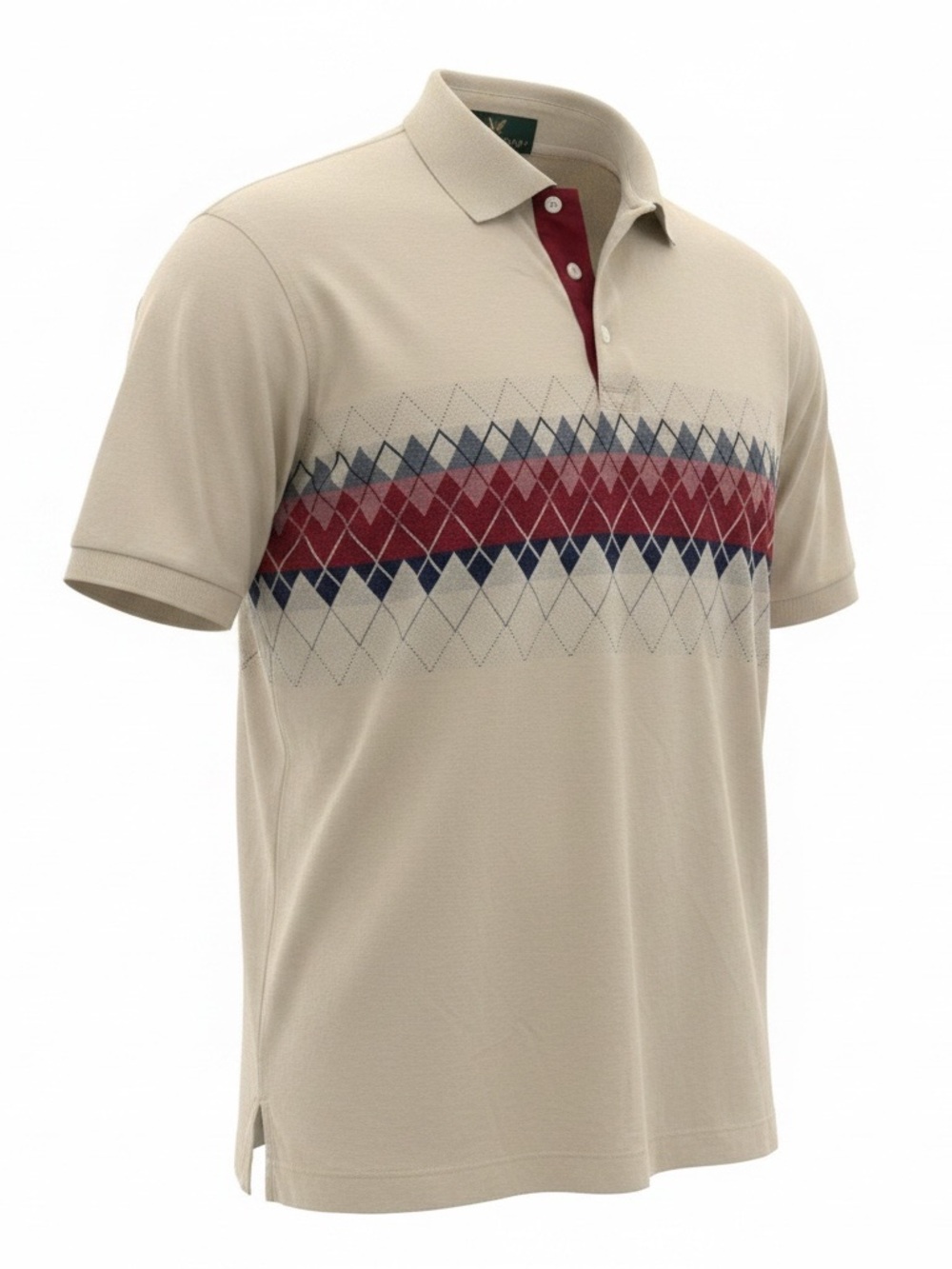 Lyle & Scott Beige Polo with Red and Navy Argyle Chest Large